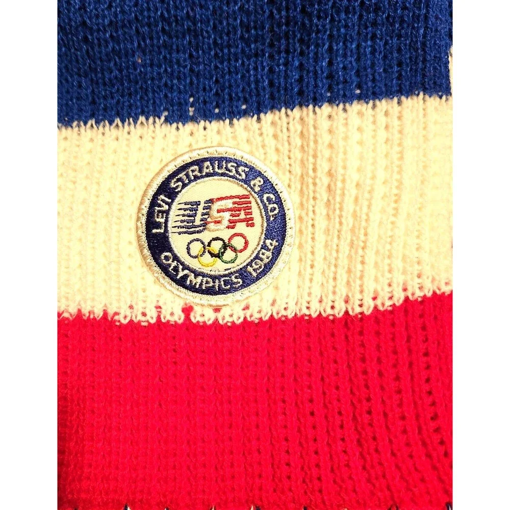 Vintage Levi Strauss & Co. Knit Fringe Scarf Red White Blue Olympics 1984